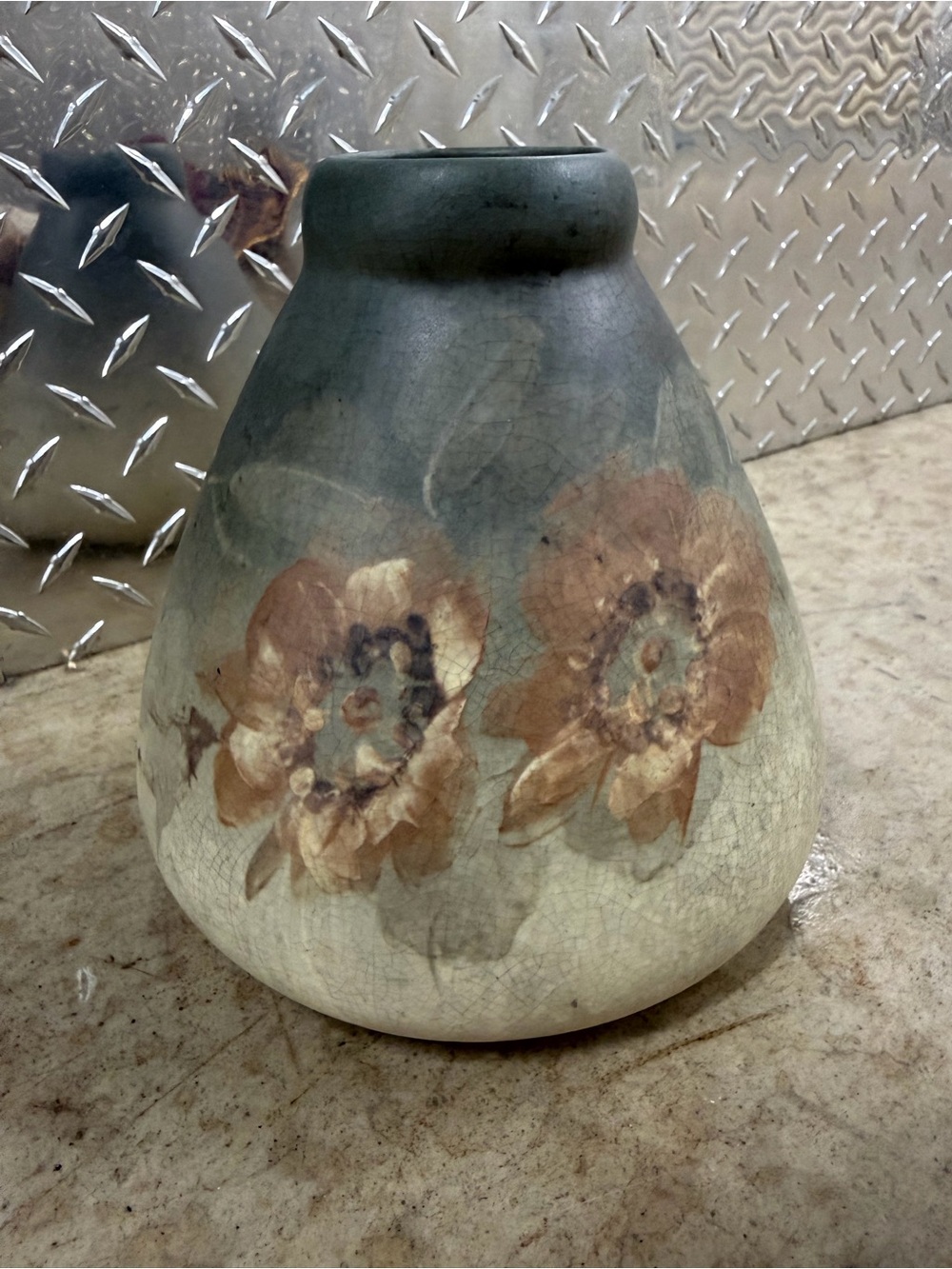 Weller Hudson 1920s Vintage Art Pottery Hand Painted Floral Vase